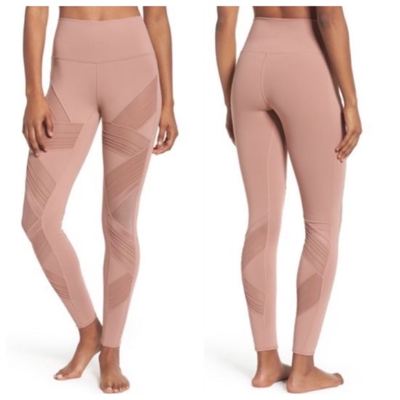 ALO Yoga Pants - Alo Yoga Ultimate High Rise Legging Moto Mesh Paneling full length M EUC blush